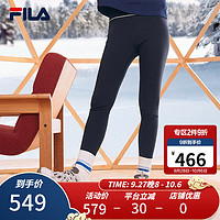 FILA 斐乐女士针织打底裤时尚休闲加绒修身裤子 正黑色-BK 165/66A/M