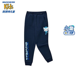 Skechers斯凯奇裤子暖绒科技儿童加绒长裤冬保暖小童服L423B022 藏青色/002Z 130cm