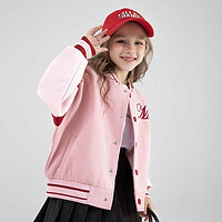 左西女童棒球服儿童休闲刺绣运动服学院风外套 粉色 150