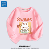 真维斯(Jeanswest)女童长袖t恤宽松休闲居家打底衫纯棉圆领可爱上衣 粉 J哈哈兔 130cm