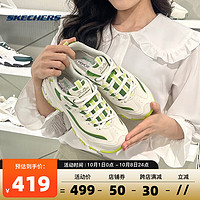 斯凯奇Skechers秋季女欧根纱运动鞋厚底增高老爹鞋百搭 白色/绿色/WGR 35