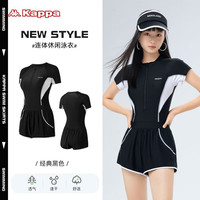 Kappa 卡帕 游泳衣女2023显瘦遮肚连体平角专业保守泳装高级感泳衣 黑色 L 身高157-167cm体重50-55kg