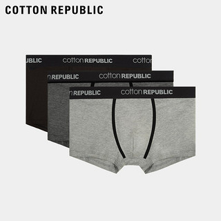 cotton REPUBLIC 棉花共和国 内裤男微型窗科技干爽美棉3条装平角男士内裤 黑/中灰/深灰 XL(180/100)