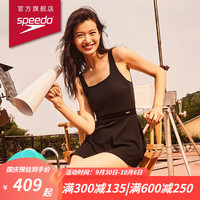 速比涛（Speedo）全新小黑裙系列复古方领裙摆遮腹显瘦温泉防晒连体泳衣裙女 黑色 36