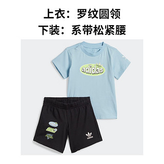 adidas阿迪达斯三叶草男婴童夏季印花运动短袖套装IM1840 浅蓝/黑色 74CM