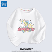 真维斯（Jeanswest）儿童t恤纯棉女童春秋长袖中大童打底衫宽松可爱上衣女孩童装 白 好梦独角 160cm