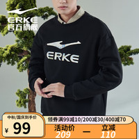 鸿星尔克(ERKE)卫衣男宽松简约创意百搭舒适圆领男生套头衫运动上衣男装 正黑 XL