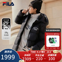 FILA斐乐款羽绒服冬季男女装长款保暖外套加厚上衣 正黑色-BK 170/92A/M