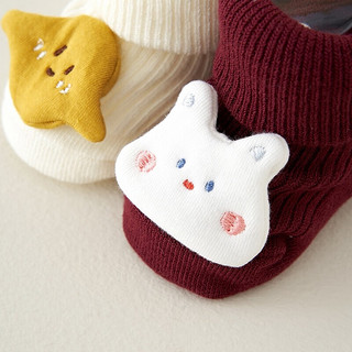 童泰婴儿袜子冬季宝宝室内学步鞋袜儿童中筒防滑隔凉地板袜2双装 红白色 6-12个月