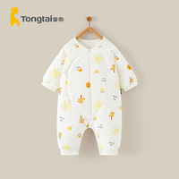 Tongtai 童泰 0-6个月婴儿连体衣秋冬季新生纯棉宝宝衣服偏开哈衣夹棉爬服 黄色 52cm
