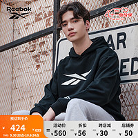 Reebok锐步男女同款经典运动休闲时尚纯色连帽套头衫卫衣 黑色 S