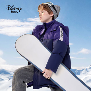 Disney 迪士尼 中长款连帽羽绒服拼接潮酷童装儿童男童23冬DB341KE18藏青140