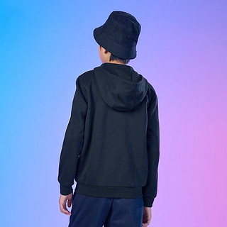 轻运动男大童儿童舒适三条纹运动连帽夹克外套 黑色/白色 152CM