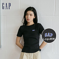 Gap 盖璞 女装LOGO纯棉辣妹风修身正肩罗纹T恤400960夏季上衣