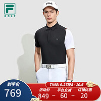 斐乐（FILA）男子针织短袖POLO衫抗紫外线高尔夫运动翻领上衣 深黑-BK 185/104A/XXL