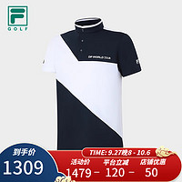 斐乐（FILA） 男子短袖POLO衫高尔夫运动立领针织上衣 潮汐蓝-DB 185/104A/XXL