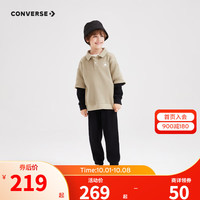 Converse匡威童装男童假两件卫衣长裤2件套秋儿童华夫格套装 正黑色 150/72
