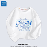 真维斯（Jeanswest）儿童t恤长袖薄款中大童纯棉打底衫男孩室内外休闲宽松上衣机甲风 白 J机甲战士 165cm