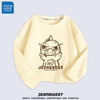 真维斯（Jeanswest）儿童t恤长袖薄款中大童纯棉打底衫男孩室内外休闲宽松上衣机甲风 米白 J怪兽龙 165cm