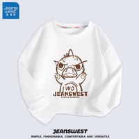 真维斯（Jeanswest）儿童t恤长袖薄款中大童纯棉打底衫男孩室内外休闲宽松上衣机甲风 白 J怪兽龙 130cm