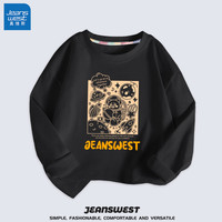 真维斯（Jeanswest）儿童t恤长袖薄款中大童纯棉打底衫男孩室内外休闲宽松上衣机甲风 黑 J星际熊 140cm