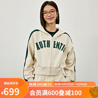 卡帕(Kappa)针织开身帽衫2023女复古运动卫衣短款显瘦长袖外套 桦木白-0114 L