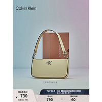 Calvin Klein 女包时尚经典简约金属字母拉链单肩包腋下法棍包礼物DH3237 280-杏仁黄 OS