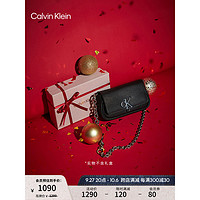 Calvin Klein 女包时尚优雅简约字母旋扣翻盖链条单肩斜挎马鞍包礼物DH3240 001-太空黑 OS
