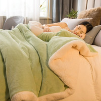 南极人（home）羊羔绒毛毯冬季天双面加绒厚被套毯子办公室午睡沙发珊瑚绒小盖毯 浅绿