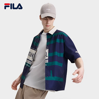 斐乐（FILA）男子短袖衬衫2023时尚休闲满印宽松梭织上衣网球菁质POLO 满印一-ZA 170/92A/M