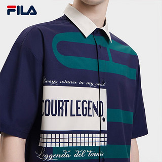 斐乐（FILA）男子短袖衬衫2023时尚休闲满印宽松梭织上衣网球菁质POLO 满印一-ZA 170/92A/M