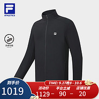 斐乐（FILA）男子针织长袖外套简约修身运动上衣 深黑-BK 185/104A/XXL