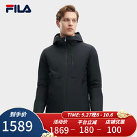 FILA 斐乐 男士轻薄羽绒服冬季商务休闲连帽保暖外套 正黑色-BK 175/96A/L