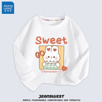 真维斯(Jeanswest)女童长袖t恤宽松休闲居家打底衫纯棉圆领可爱上衣 白 J哈哈兔 120cm