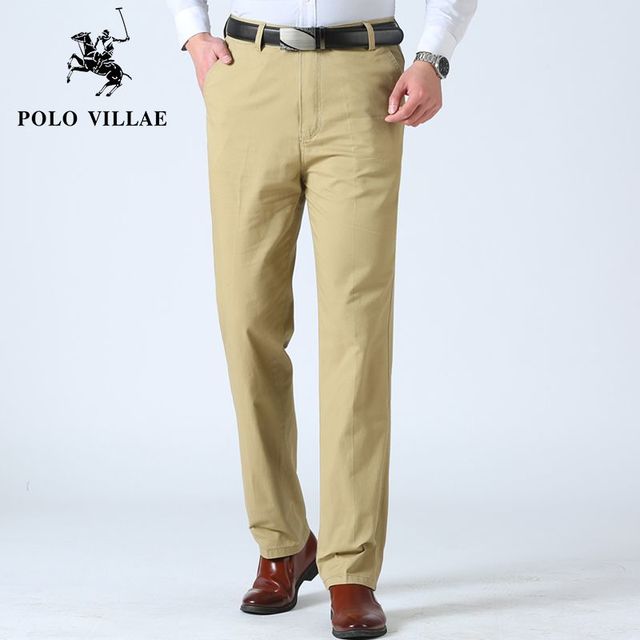 POLO VILLAE 保罗威特 春秋款纯棉弹力男士休闲裤宽松直筒长裤中老年高腰男裤男