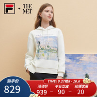 FILA 斐乐 xTHE MET女子针织连帽上衣宽松时尚莫奈联名印花卫衣 陶瓷白-IV 180/96A/XXL