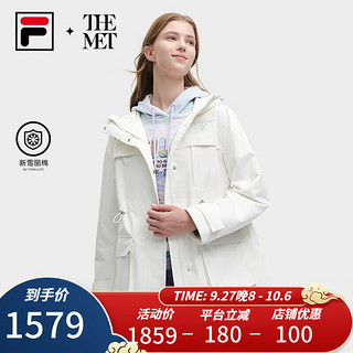 FILA斐乐xTHE MET女士棉服莫奈联名冬季时尚宽松保暖新雪丽连帽上衣 陶瓷白-IV 165/84A/M