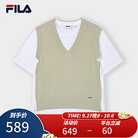 斐乐（FILA） Emerald女子针织短袖T休闲针织拼接短袖衫 浅棕卡其-LK 170/88A/L