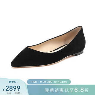 JIMMY CHOO 女士黑色绒面牛皮尖头平底鞋 ROMY FLAT SUE 247 BLACK