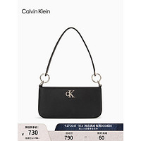 Calvin Klein 女包时尚经典简约金属字母拉链单肩包腋下法棍包礼物DH3237 001-太空黑 OS