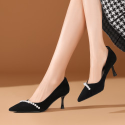 boss sunwen 博斯绅威 春球真皮浅口女单鞋时尚珍珠扣饰时尚尖头气质