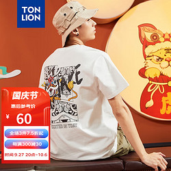 TONLION 唐狮 2023短袖t恤男国风图案宽松百搭衣服打底衫 本白 XXL