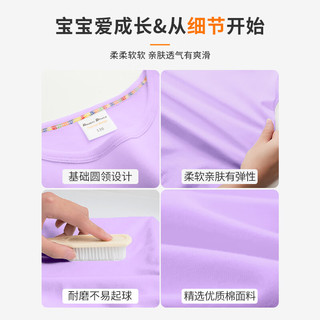 真维斯（Jeanswest）儿童t恤女童长袖秋季全棉薄款打底衫可爱卡通秋衣6-12岁女孩上衣 紫 彩虹考拉-粉 彩虹小兔 165cm