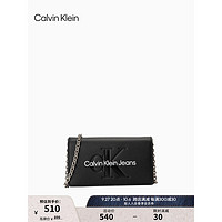 Calvin Klein 女包23时尚小巧撞色印花链条翻盖单肩斜挎手机挎包礼物DP1627 001-黑色 OS