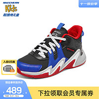 Skechers斯凯奇篮球鞋男童运动鞋冬联名款全革面大童鞋406054L 黑色/多彩色/BKMT 35码