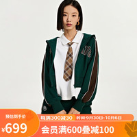 卡帕(Kappa)针织开身帽衫2023女复古运动卫衣短款显瘦长袖外套 玻璃绿-3066 S