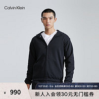 Calvin Klein运动男士简约字母胶印宽松拉链连帽夹克外套4MS3J401 001-太空黑 S