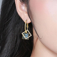 新款时尚方形耳环小众设计镶锆石耳圈气质高级感925银针耳饰 淡蓝色
