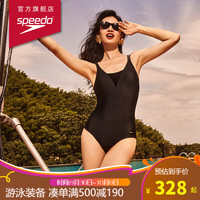 速比涛（Speedo）小黑裙系列利落露背简约显瘦遮腹连体泳衣女士游泳衣 黑色 38 