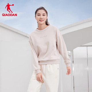 乔丹QIAODAN运动卫衣潮流透气圆领加绒套头针织上衣 白桃粉 155/XS